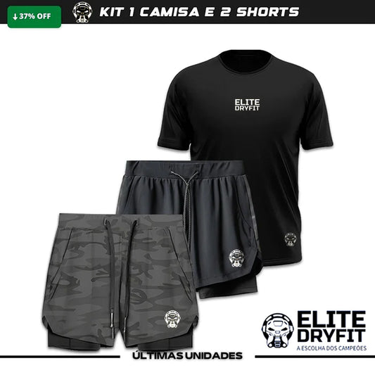 - KIT 2 Shorts de Compressão + 1 Camiseta Elite Dry Fit